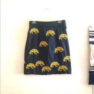 Anthropologie Floreat Embroidered Yellow Daisy Bouquets Pencil Skirt